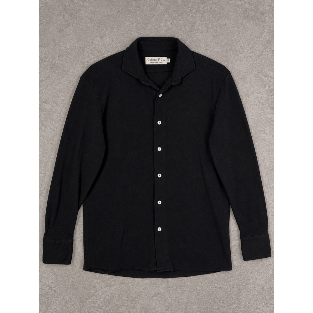 Collars & Co Performance Dress Shirt Mens Medium Black Pique Cotton Long Sleeve